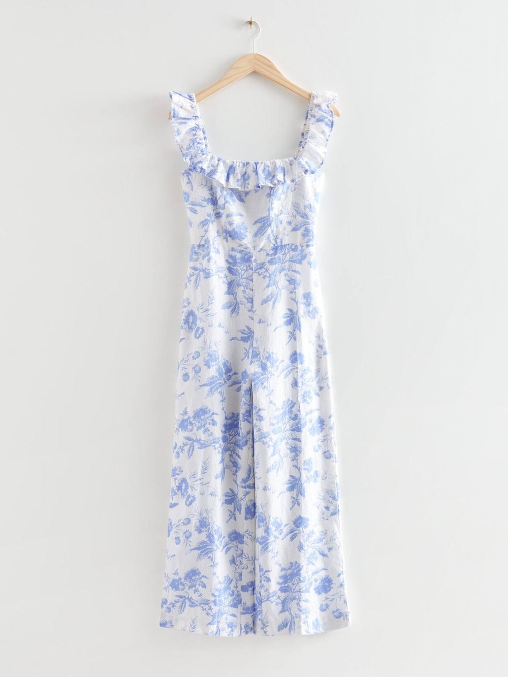 NWT & Other Stories Blue Floral Linen Ruffle Jumpsuit US 8 EU 40